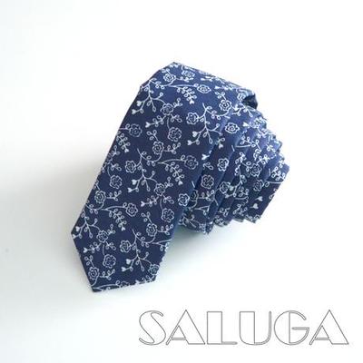 Modrá vzorovaná slim kravata - folk - modrotlač - Obrázok č. 1