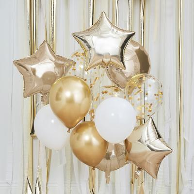 Balónový set - Metalická Zlatá & Biela (12ks) - Obrázok č. 1