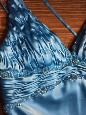 Šaty saténové modré, raz oblečené 164/170 - Obrázok č. 1