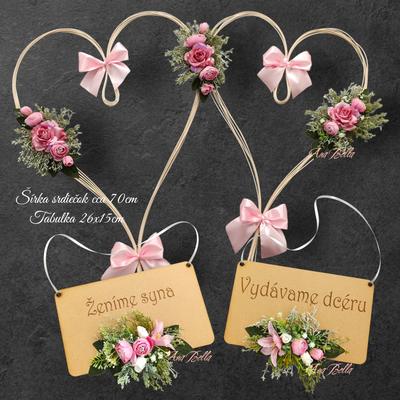 Výzdoba na auto, Ružové Srdiečka na auto , veniec  na dvere pre nevestu a ženícha - Obrázok č. 1