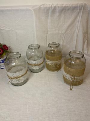 Veľké svietniky s čipkou/jutou 4ks - Obrázok č. 1